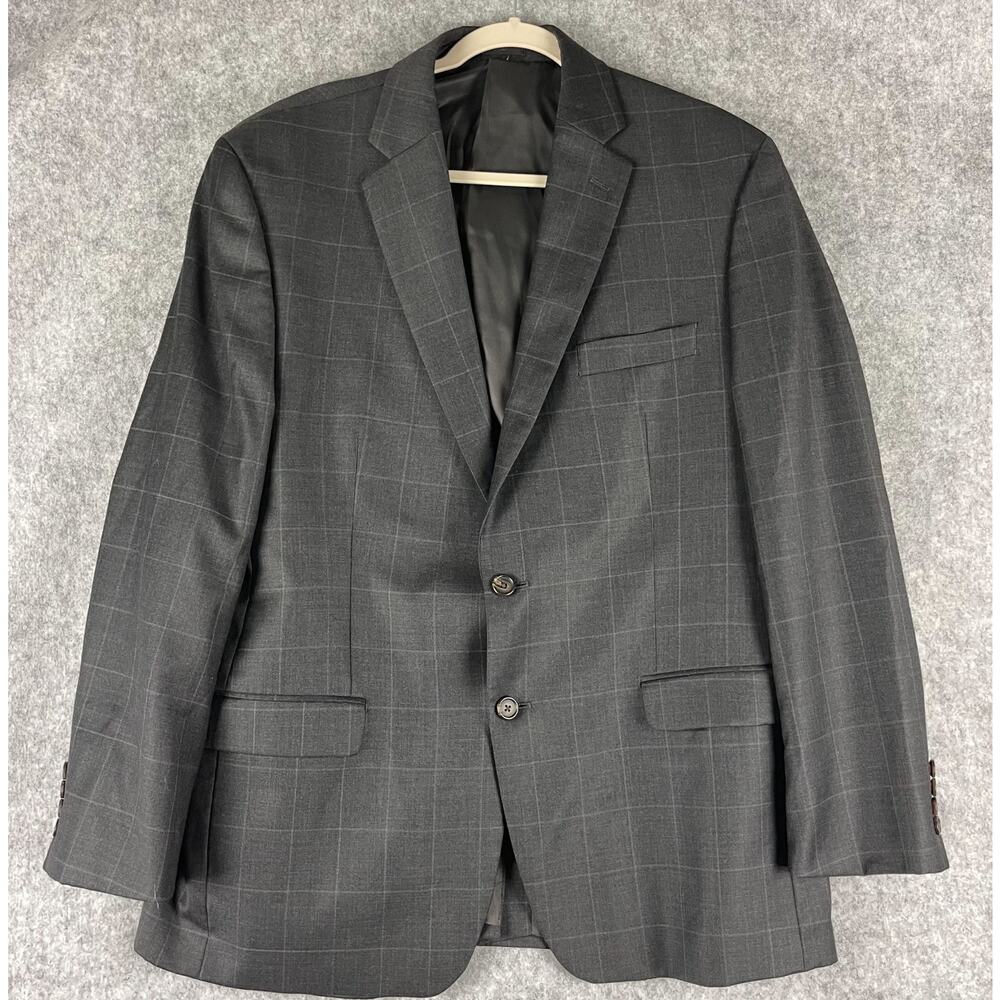Lauren Ralph Lauren Wool Blazer Sport Coat‎ Mens 44R Gray Windowpane 2 Button